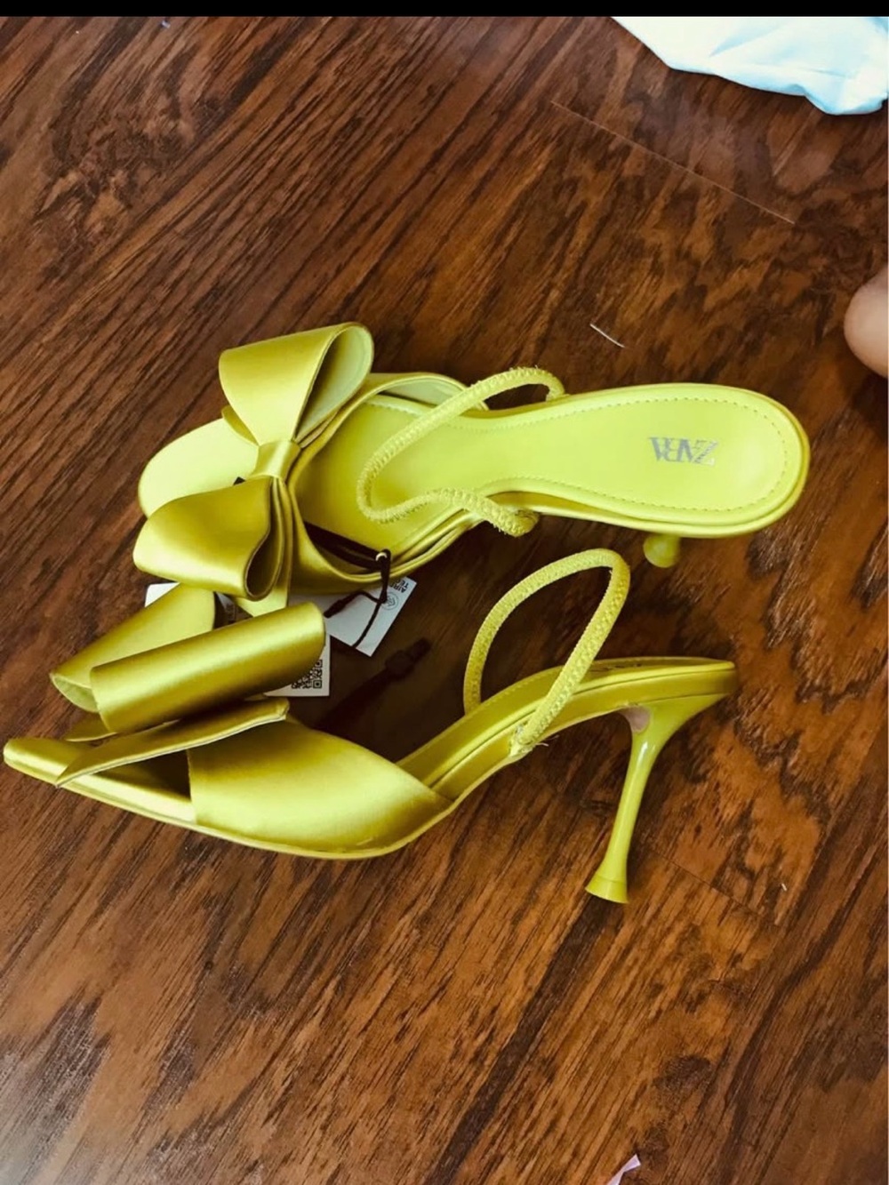 Zara lime green Satin Bow Slingback Heels